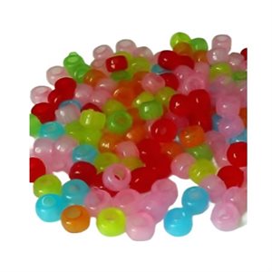 Perles de plastique Pony Translucide FLUO, couleurs assorties 9mm 1000 / pqt