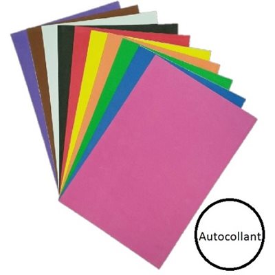 Feuilles mousse AUTOCOLLANTES couleurs assorties 9"X12" - 10 / Pqt Feuilles mousse AUTOCOLLANTES couleurs assorties 9"X12" - 10 / Pqt