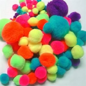 Pompons NÉONS couleurs et tailles assorties 100 / pqt