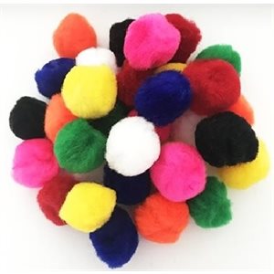 Pompons couleurs assorties 1.5" (38mm) 50 / pqt