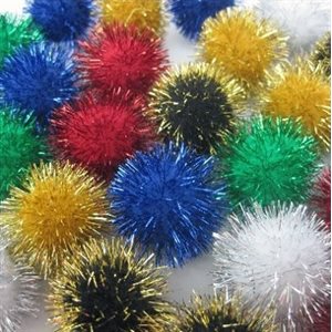 Pompons PAILLETTÉS couleurs assorties 1" (25mm) 40 / pqt