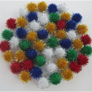 Pompons PAILLETTÉS couleurs assorties 1 / 2" (13mm) 80 / pqt