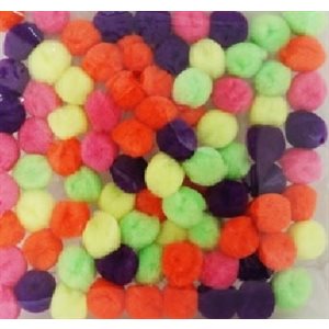 Pompons FLUO couleurs assorties 1 / 2" (13mm) 85 / pqt