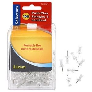 Épingles à babillard, tête en plastique, transparent 100 / bte