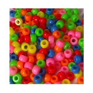 Perles de plastique Pony Opaque FLUO, couleurs assorties 9mm 1000 / pqt